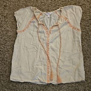 LC Lauren Conrad Cream Blouse with Pink Embroidery